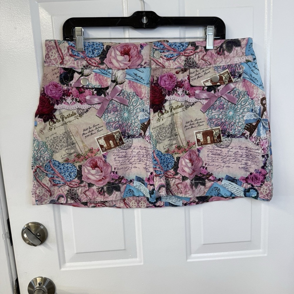 Vintage DeLiA*s Postcard Floral Bow Mini Skirt 90s y2k Size XXL